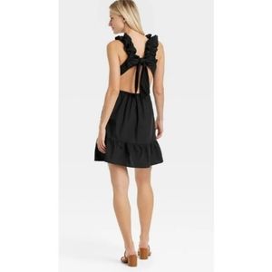 WHO WHAT WEAR Womens Medium Black Backless Dress Ruffle Straps Back Bow